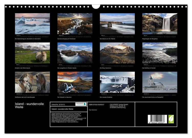 Produktbild: Island - wundervolle Weite (Wandkalender 2026 DIN A3 quer), CALVENDO Monatskalender