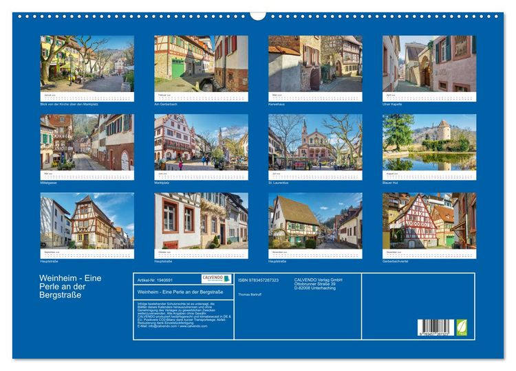 Produktbild: Weinheim - Eine Perle an der Bergstra&szlig;e (Wandkalender 2026 DIN A2 quer), CALVENDO Monatskalender