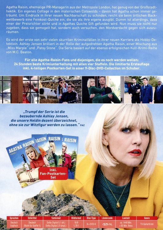 Produktbild: Agatha Raisin - Die gro&szlig;e Fanbox mit den Staffeln 1-4 - In limitierter Erstauflage inkl. 4-teiligen-Postkartenset [9 DVDs]