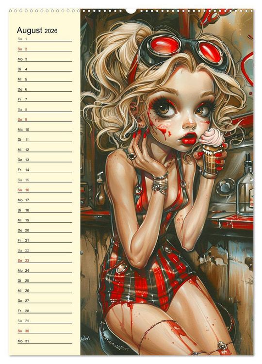 Produktbild: Rockabilly. Strange Comic-Kunst Girls im 50er-Jahre Stil (hochwertiger Premium Wandkalender 2026 DIN A2 hoch), Kunstdruck in Hochglanz