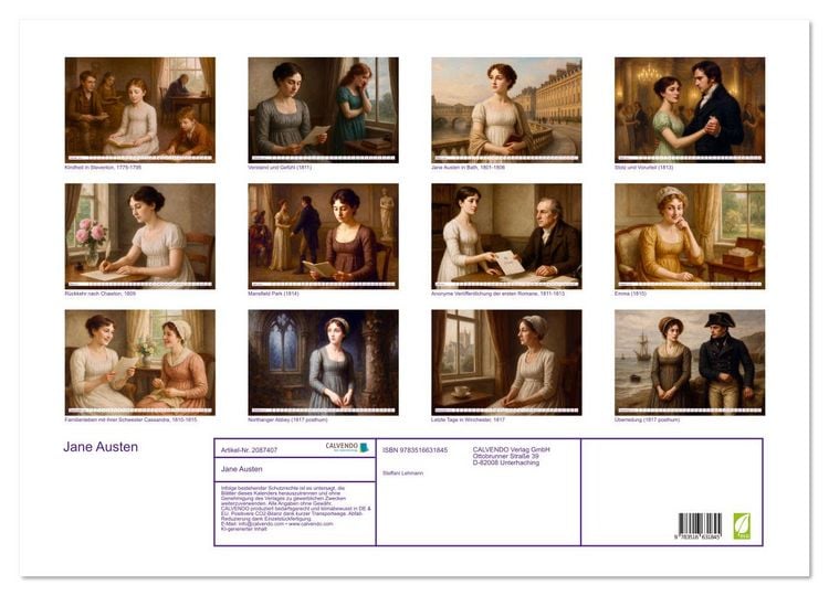 Produktbild: Jane Austen (Wandkalender 2026 DIN A2 quer), CALVENDO Monatskalender