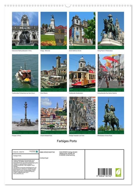 Produktbild: Farbiges Porto (hochwertiger Premium Wandkalender 2026 DIN A2 hoch), Kunstdruck in Hochglanz
