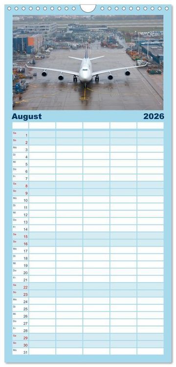 Produktbild: Familienplaner 2026 - Flugzeuge hautnah - Flugzeugkalender f&uuml;r Flugzeugliebhaber mit 5 Spalten (Wandkalender, 21 x 45 cm) CALVENDO