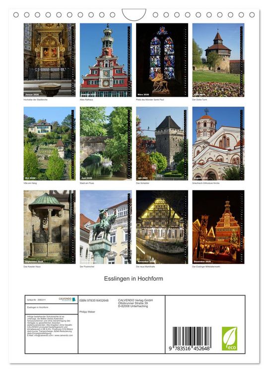 Produktbild: Esslingen in Hochform (Wandkalender 2026 DIN A4 hoch), CALVENDO Monatskalender