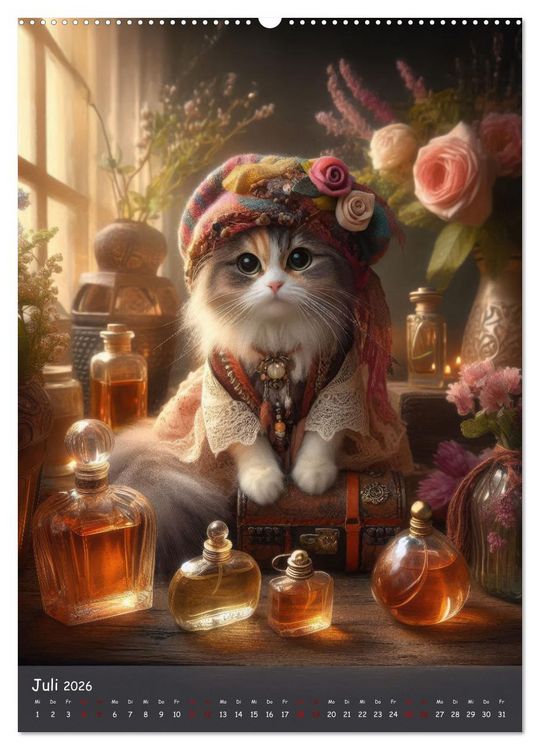 Produktbild: Katzen im Boho-Look - Ein Jahr voller Vielfalt und Charme mit niedlichen Samtpfoten (hochwertiger Premium Wandkalender 2026 DIN A2 hoch), Kunstdruck in Hochglanz