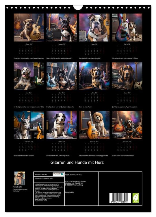 Produktbild: Gitarren und Hunde mit Herz (Wandkalender 2026 DIN A3 hoch), CALVENDO Monatskalender