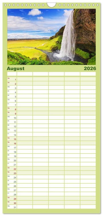 Produktbild: Familienplaner 2026 - Island - Spektakul&auml;re Landschaft aus Feuer, Wasser und Eis mit 5 Spalten (Wandkalender, 21 x 45 cm) CALVENDO