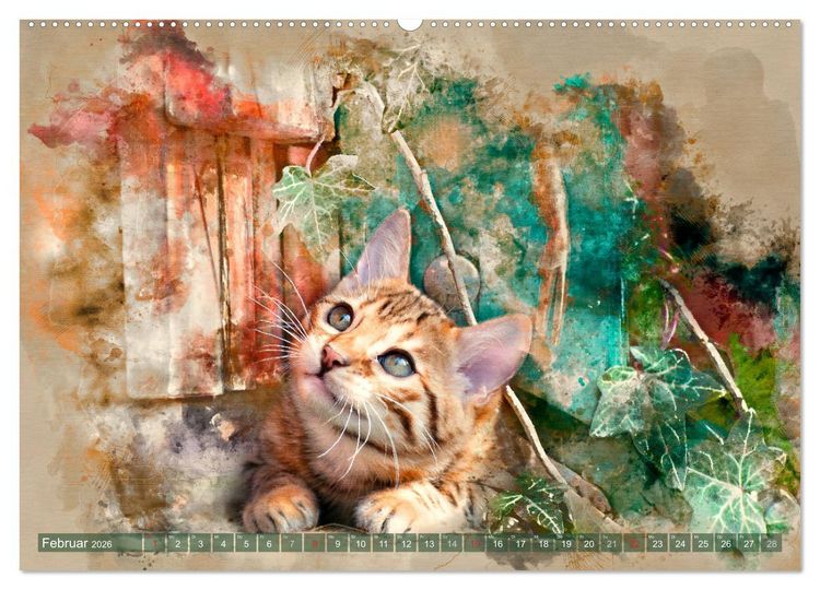 Produktbild: Katzenkalender mausgemalt (hochwertiger Premium Wandkalender 2026 DIN A2 quer), Kunstdruck in Hochglanz