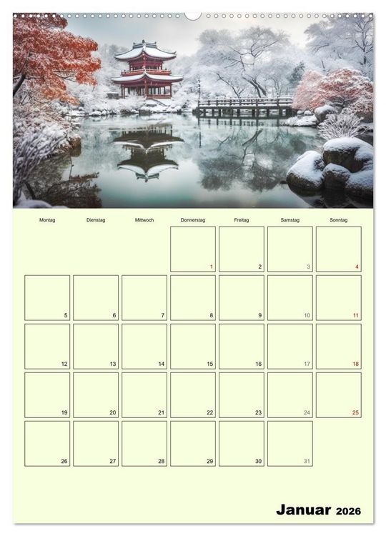 Produktbild: Im japanischen Garten. Zauberhafte Illustrationen (hochwertiger Premium Wandkalender 2026 DIN A2 hoch), Kunstdruck in Hochglanz