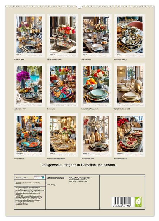 Produktbild: Tafelgedecke. Eleganz in Porzellan und Keramik (hochwertiger Premium Wandkalender 2026 DIN A2 hoch), Kunstdruck in Hochglanz