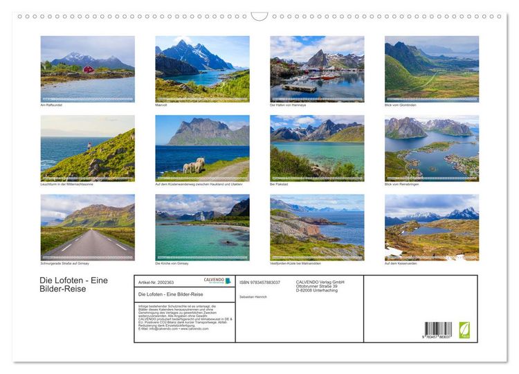 Produktbild: Die Lofoten - Eine Bilder-Reise (Wandkalender 2026 DIN A2 quer), CALVENDO Monatskalender