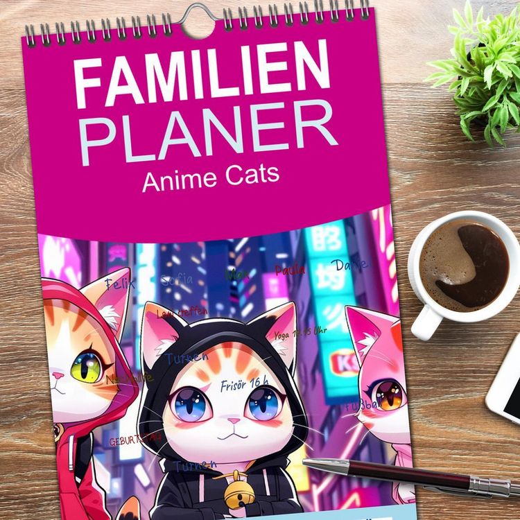 Produktbild: Familienplaner 2026 - Anime Cats mit 5 Spalten (Wandkalender, 21 x 45 cm) CALVENDO