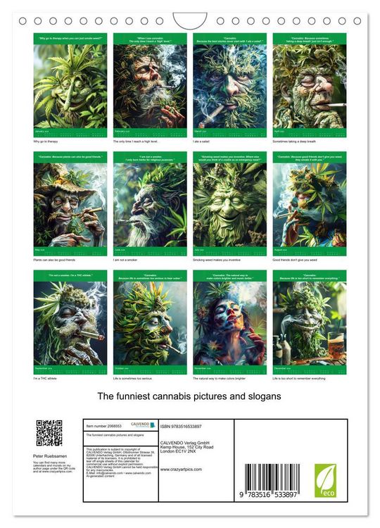 Produktbild: The funniest cannabis pictures and slogans (Wall Calendar 2026 DIN A4 portrait), CALVENDO 12 Month Wall Calendar