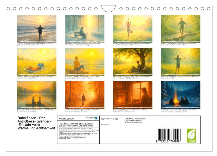 Produktbild: Ruhe finden - Der Anti-Stress-Kalender - Ein Jahr voller W&auml;rme und Achtsamkeit (Wandkalender 2026 DIN A4 quer), CALVENDO Monatskalender