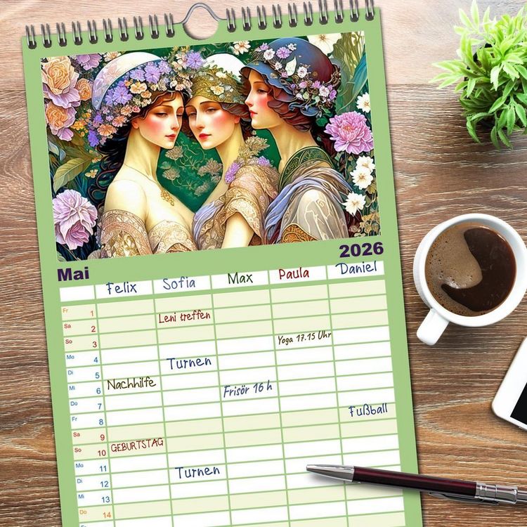 Produktbild: Familienplaner 2026 - Art Deco Freundinnen mit 5 Spalten (Wandkalender, 21 x 45 cm) CALVENDO