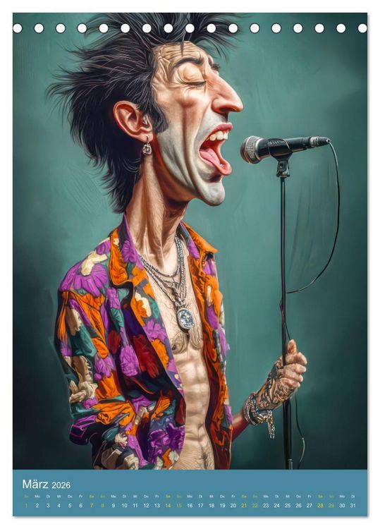 Produktbild: Rockbands und Punkbands - Witzige Karikaturen (Tischkalender 2026 DIN A5 hoch), CALVENDO Monatskalender