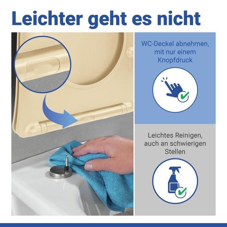 Produktbild: WC Sitz Mod. Galati Beige matt, Toilettendeckel in D-Form mit Absenkautomatik