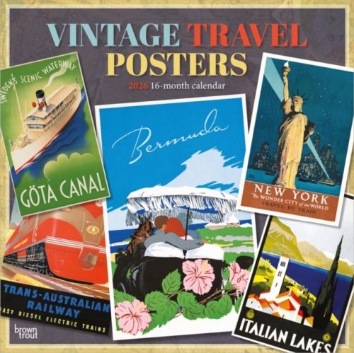 Produktbild: Vintage Travel Posters 2026 12 X 24 Inch (Hanging) Monthly Square Wall Calendar Plastic-Free
