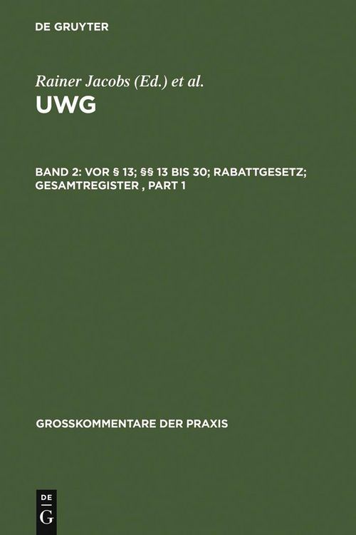 Produktbild: Vor &sect; 13; &sect;&sect; 13 bis 30; Rabattgesetz; Gesamtregister
