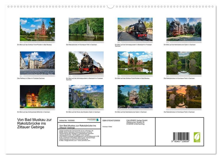 Produktbild: Von Bad Muskau zur Rakotzbr&uuml;cke ins Zittauer Gebirge (hochwertiger Premium Wandkalender 2026 DIN A2 quer), Kunstdruck in Hochglanz