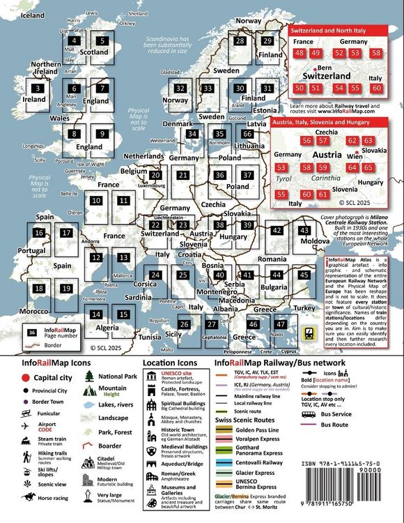 Produktbild: Europe Railway Map 2025 - Features Detailed Atlas for Switzerland and Austria - Designed for Eurail/Interrail Global Pass