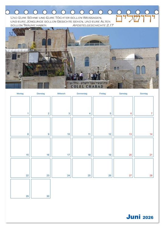 Produktbild: Jerusalem Kalender mit Bibelworten und Planer! (Tischkalender 2026 DIN A5 hoch), CALVENDO Monatskalender