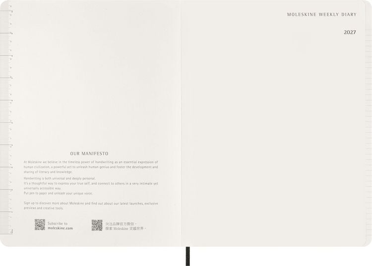 Produktbild: Moleskine 15 Monate Essential Wochenkalender 2026/2027, 1 Wo = 2 Seiten, vertikal, XXL, weicher Einband, Schwarz