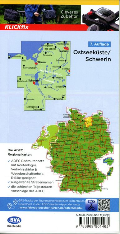 Produktbild: BVA ADFC Regionalkarte Ostseek&uuml;ste Schwerin 1:75.000