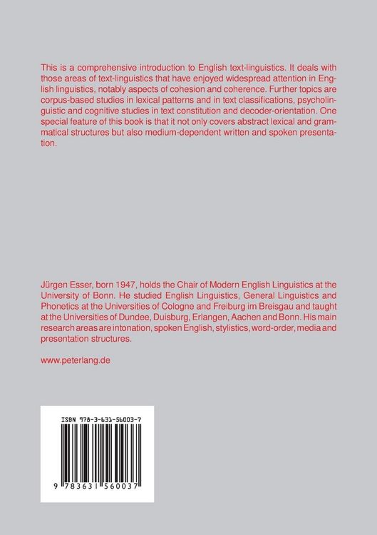 Produktbild: Introduction to English Text-linguistics / Textbooks in English Language and Linguistics Band 2