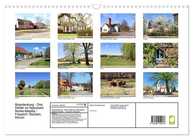 Produktbild: Brandenburg - Drei D&ouml;rfer im Naturpark Nuthe-Nieplitz - Fresdorf, St&uuml;cken, K&ouml;rzin (Wandkalender 2027 DIN A3 quer), CALVENDO Monatskalender