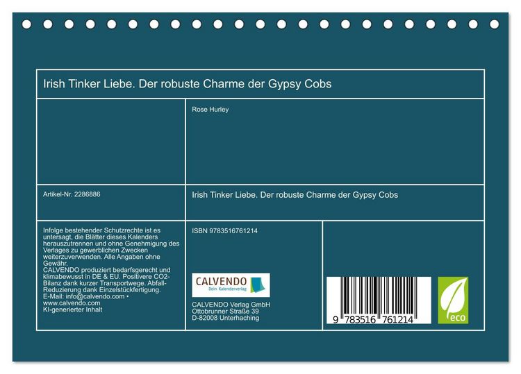 Produktbild: Irish Tinker Liebe. Der robuste Charme der Gypsy Cobs (Tischkalender 2027 DIN A5 quer), CALVENDO Monatskalender