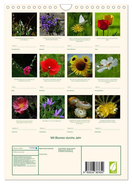 Produktbild: Mit Blumen durchs Jahr (Wandkalender 2026 DIN A4 hoch), CALVENDO Monatskalender