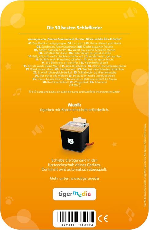 Produktbild: tigercard - Die 30 Besten - Schlaflieder