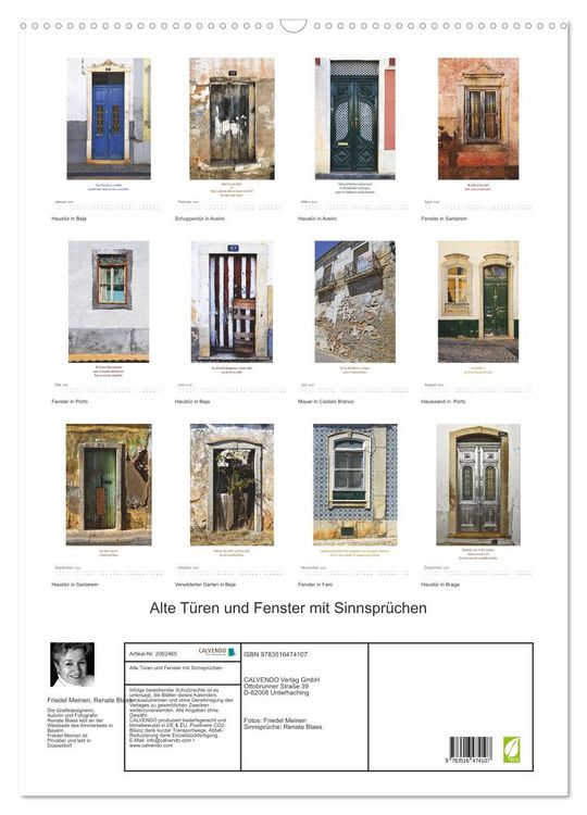 Produktbild: Alte T&uuml;ren und Fenster mit Sinnspr&uuml;chen (Wandkalender 2026 DIN A2 hoch), CALVENDO Monatskalender