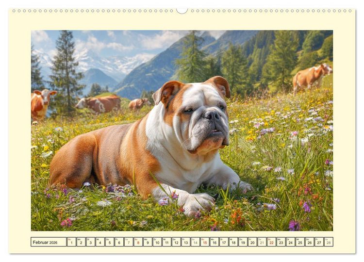 Produktbild: Bulldogs on Tour. Urlaubsreif und schnaufend zum Gipfelgl&uuml;ck (hochwertiger Premium Wandkalender 2026 DIN A2 quer), Kunstdruck in Hochglanz