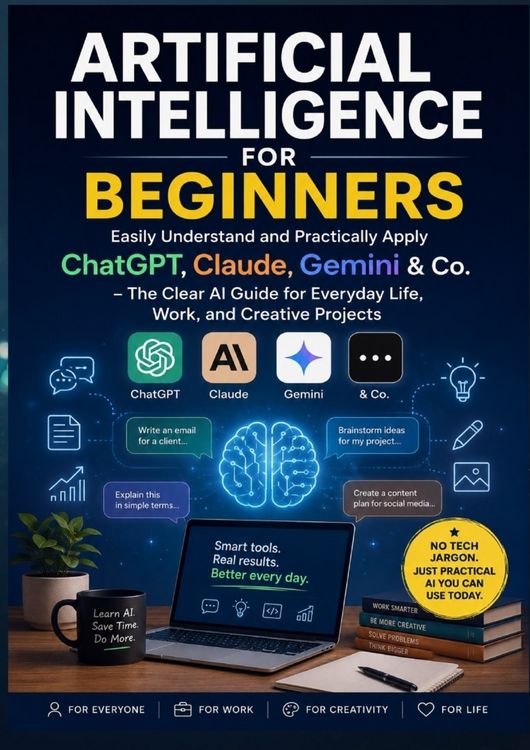 Produktbild: Artificial Intelligence for Beginners: Easily Understand and Practically Apply ChatGPT, Claude, Gemini & Co.