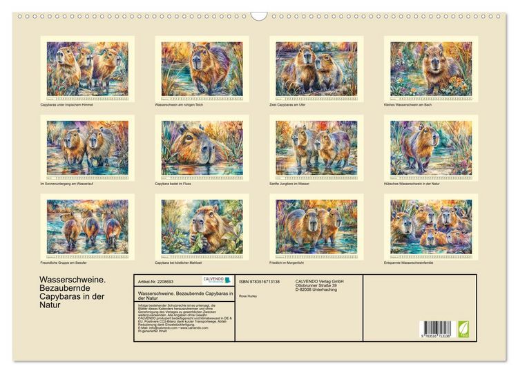 Produktbild: Wasserschweine. Bezaubernde Capybaras in der Natur (Wandkalender 2026 DIN A2 quer), CALVENDO Monatskalender