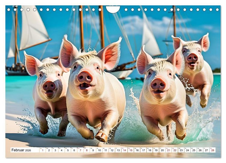 Produktbild: Schwimmende Schweine im Paradies (Wandkalender 2026 DIN A4 quer), CALVENDO Monatskalender