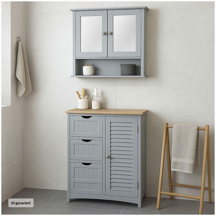 Produktbild: HTI-Living Badezimmerschrank mit Spiegel T&uuml;ren Wandspiegel Schrank 54 x 52 x 14 cm Grau