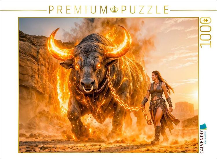 Produktbild: CALVENDO Puzzle Stier - Feuriger Erdkrieger im Sturm der Elemente | 1000 Teile Lege-Gr&ouml;&szlig;e 64x48cm Foto-Puzzle f&uuml;r gl&uuml;ckliche Stunden