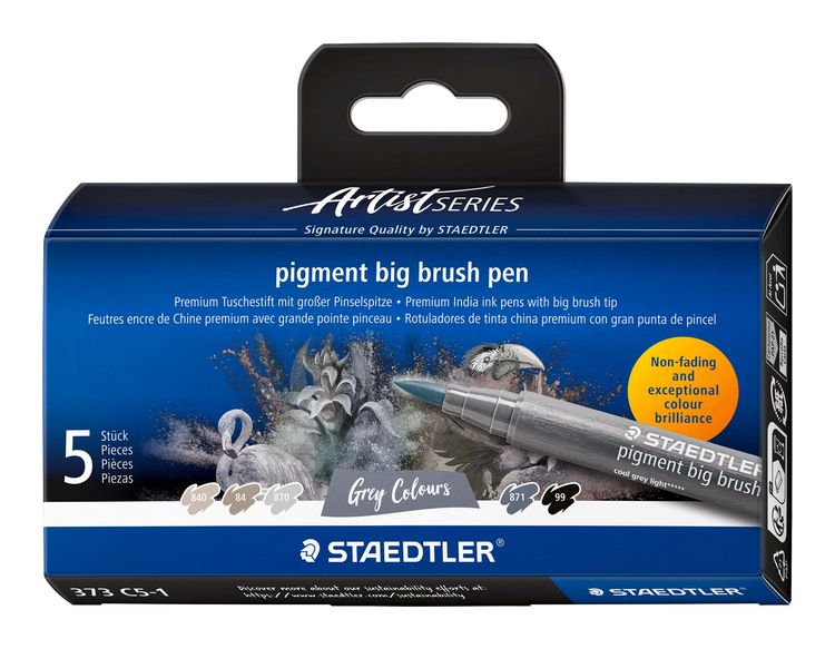 Produktbild: STAEDTLER pigment big brush pen Grey, Pinselspitze, 5er Set