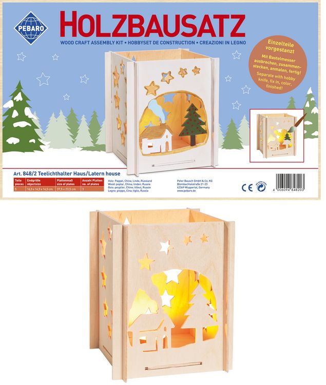 Produktbild: PEBARO 848/2 - Holzbausatz Laterne Haus, 5 Teile, Holzkonstruktion zum Zusammenstecken