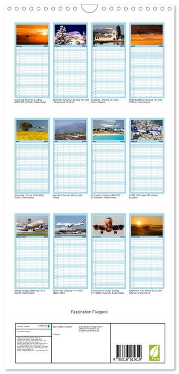 Produktbild: Familienplaner 2026 - Faszination Fliegerei mit 5 Spalten (Wandkalender, 21 x 45 cm) CALVENDO