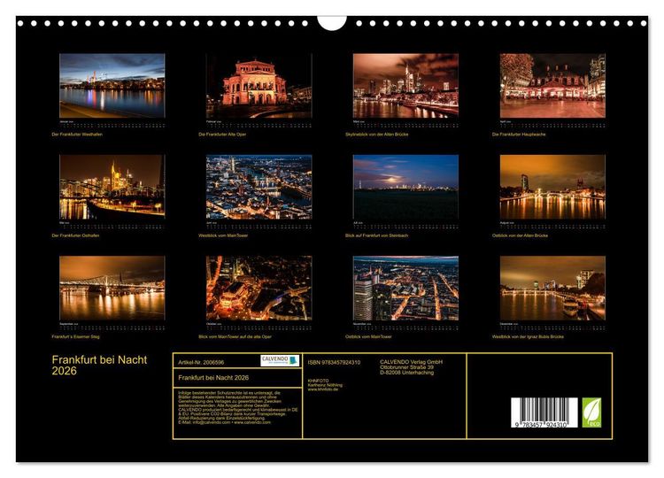 Produktbild: Frankfurt bei Nacht 2026 (Wandkalender 2026 DIN A3 quer), CALVENDO Monatskalender