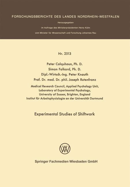 Produktbild: Experimental Studies of Shiftwork