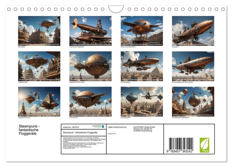 Produktbild: Steampunk - fantastische Flugger&auml;te (Wandkalender 2026 DIN A4 quer), CALVENDO Monatskalender