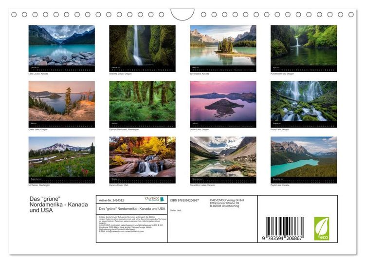 Produktbild: Das "gr&uuml;ne" Nordamerika - Kanada und USA (Wandkalender 2027 DIN A4 quer), CALVENDO Monatskalender
