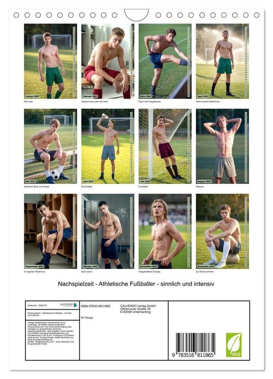 Produktbild: Nachspielzeit - Athletische Fu&szlig;baller - sinnlich und intensiv (Wandkalender 2027 DIN A4 hoch), CALVENDO Monatskalender