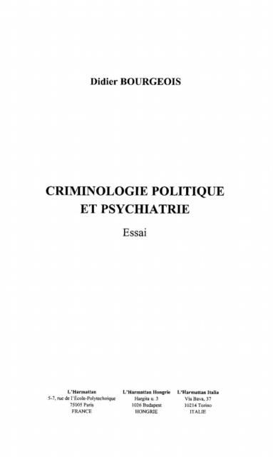 Produktbild: Criminologie politique et psychiatrique