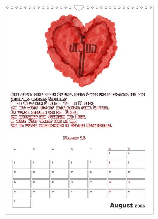 Produktbild: drei.sechzehn - Der Jesus Kalender (Wandkalender 2026 DIN A3 hoch), CALVENDO Monatskalender